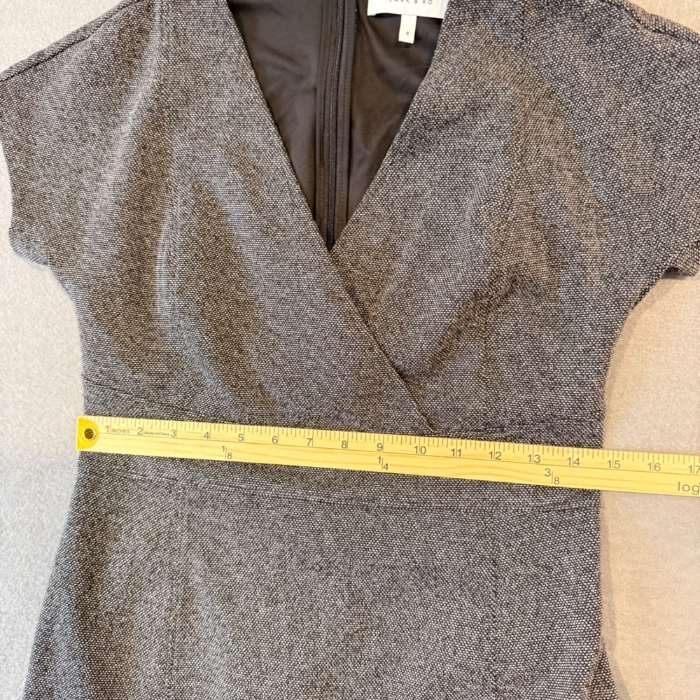 Lark & Ro Women's Gray Tweed V Neck Short Sleeve Sheath Dress Business Casual - Picture 10 of 10